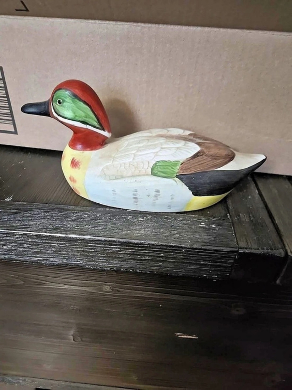 Vintage Painted Duck Decoy Redhead Duck Figurine 8.5" Decorative Waterfowl